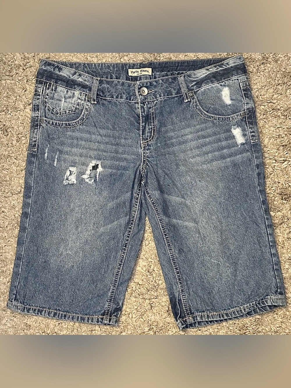 Paris Blues Women’s 13 Blue 2 Shallow Pocket Classic Distressed Denim Shorts